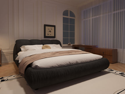 Luxury Upholstered Platform Bed With Oversized Padded Backrest And Solid Wood Frame