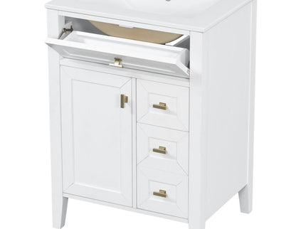 Bathroom Vanity With Sink, 3 Drawers & Cabinet With 2 Tier Door Storage Rack, Soft Close Doors & Drawers