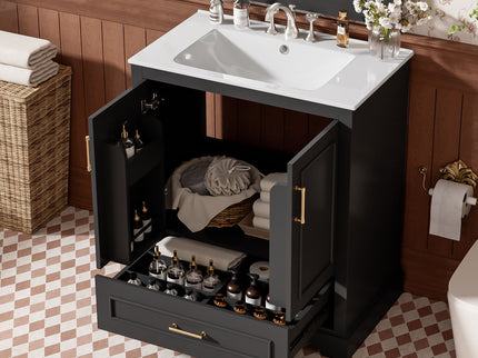 Bathroom Vanity With Sink, 1 Divided Drawer And 2 Soft Close Doors With Double Shelf