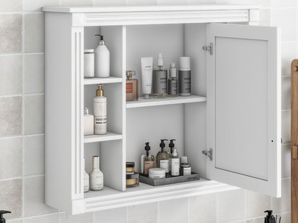 Wall Mounted Bathroom Storage Cabinet With Mirror, Cabinet With 6 Open Shelves And Adjustable Interior