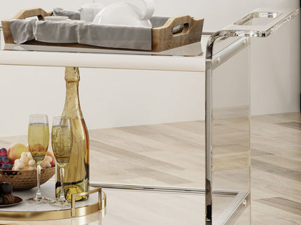 Elegant Acrylic Bar Cart With Tempered Glass Shelves And Rattan Metal Frame - Clear