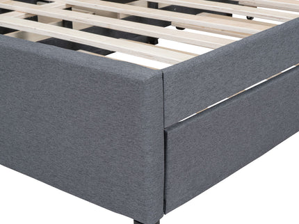 Upholstered Platform Bed With Drawers, Classic Headboard Design