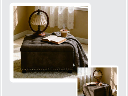 Square Tufted Storage Ottoman With Nailhead Trim