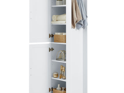 Tall Freestanding Bathroom Storage Cabinet With Adjustable Shelves And Side Hooks