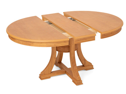 Extendable Round Dining Table, Adjustable Length, Construction With Space Saving Design - Natural Wood