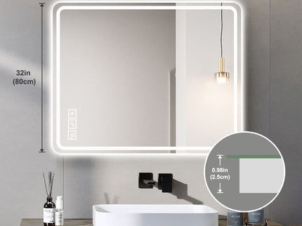 Bathroom Mirror Vanity Mirrors With Front Lights, Wall Mounted, Anti-Fog, Frameless, Horizontal Or Vertical