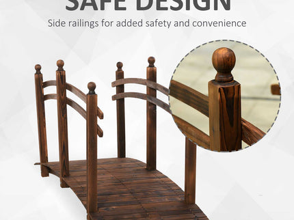 Outsunny - Fir Wood Garden Bridge Arc Walkway With Side Railings, Perfect For Backyards, Gardens, & Streams, Carbonized - Brown