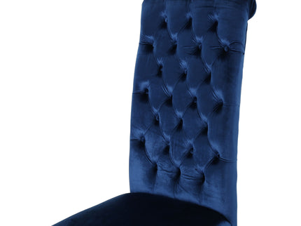 Elegant George Hi Back Dining Chair (Set of 2) With Tufted Velvet - Navy Blue
