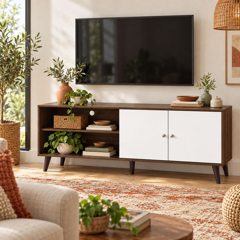 Amidon - TV Stand, With 2 Storage Shelves And 1 Cabinet