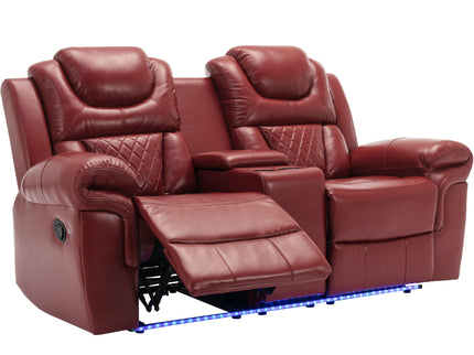 3 Pieces Recliner Sofa Sets Home Theater Seating Manual Recliner Chair With Center Console And LED Light Strip For Living Room