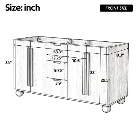 Bathroom Vanity Cabinet Only, 3 Drawers 4 Doors, Soft Close, Adjustable Shelf - Wood