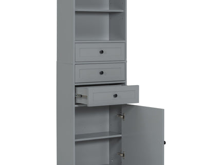 Tall Storage Cabinet With 3 Drawers And Adjustable Shelves For Bathroom