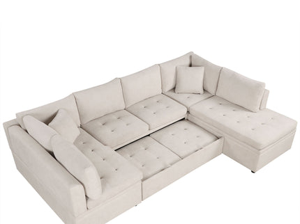 Oversized Sectional Sofa U-Shaped Sofa Couch Pull-Out Sofa Bed With Two Throw Pillows For Living Room