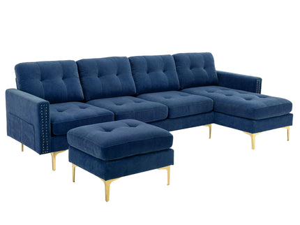 Modern L - Shape Convertible Sectional Sofa With Movable Ottoman