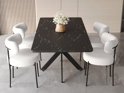 Extendable Dining Table Set With Curved Backrest Upholstered Chairs