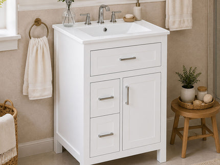 Modern Bathroom Vanity With Sink, Flip Drawer & 2 Drawers, Soft Close Hinges, Adjustable Shelf
