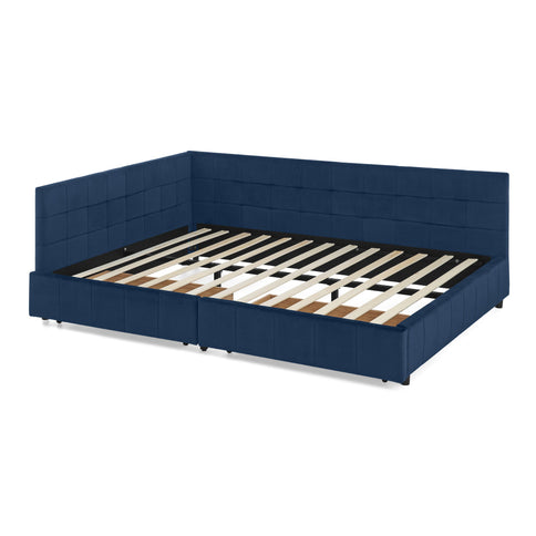 Upholstered Bed Frame With Tufted Backrest And Armrests