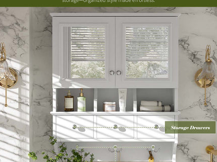 Modern Bathroom Mirror Cabinet With Drawers, Organizer Hooks, And High-Definition Mirrors
