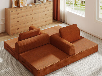 Convertible Sleeper Sofa Bed With Cylindrical Pillow, Fixed Shape Frame