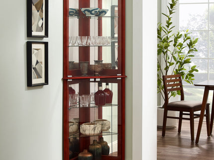 Corner Curio Dispaly Cabinet With Lights, Adjustable Tempered Glass Shelves, Mirrored Back (E26 Light Bulb Not Included)
