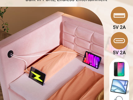 Upholstered Daybed With Hydraulic Storage And USB / Type - C Charging