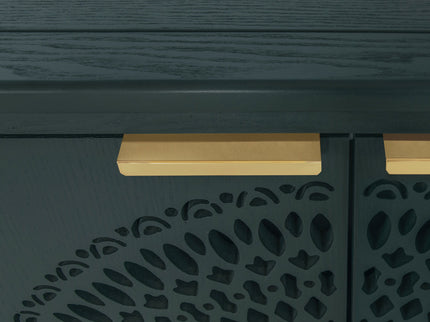 Hollow Carved 2 Door Accent Cabinet With Adjustable Shelf, Sideboard Buffet For Entryway, Living Room Or Bedroom - Blackish Green