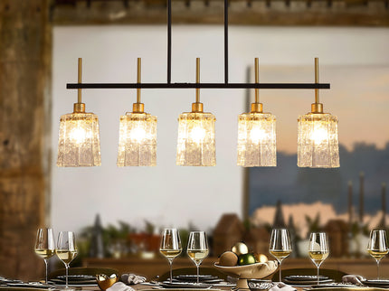 Chandelier 5 Light, Fixture Over Table - Black / Gold