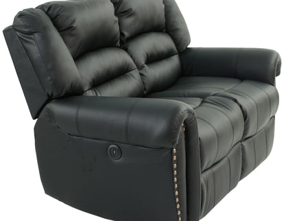 Plush Relax Power Reclining Loveseat 2 Seat Couch With USB Charging Armrest Cushion Living Room Furniture - Black