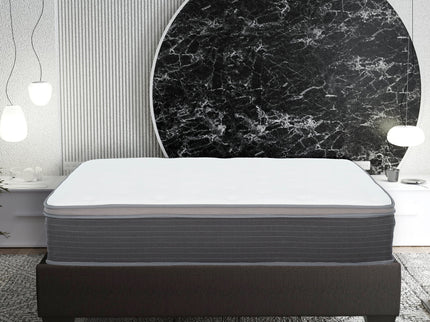 12'' Queen Size Hybrid Mattress In A Box, Plush Gel Memory Foam Mattress Top With Pocket Coil Base - Gray / White