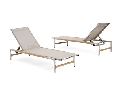 Hargrove - Outdoor Patio Aluminum Chaise Lounge (Set of 2) - Natural / Silver