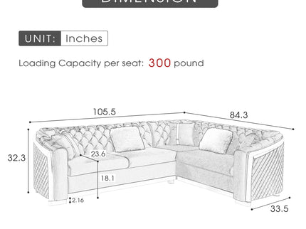 L Shaped Chesterfield Sectional Sofa With Stainless Steel Accents