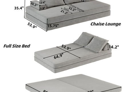 Multifunctional Convertible Sofa Bed With 2 Tumbler Backrests And 2 Pillows, Deep Seat Couch