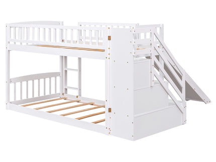 Twin Over Twin Stairway Bunk Bed With Two Drawers And Slide