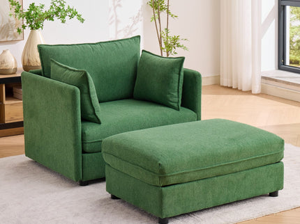 Oversized Deep Seat Accent Chair With Matching Storage Ottoman & Throw Pillows