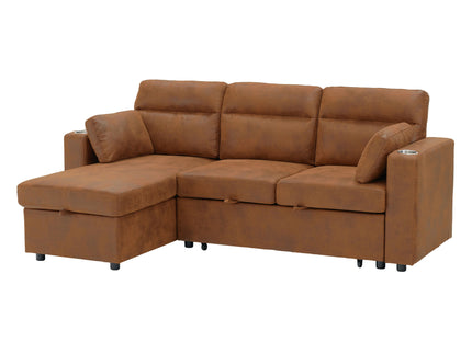 Convertible L - Shaped Sectional Sofa Bed With Storage Chaise, Cup Holders
