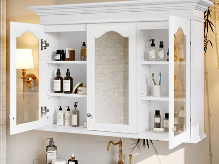 Medicine Cabinet With Mirror Door And Adjustable Shelves, Wall-Mounted Bathroom Storage Cabinet - White