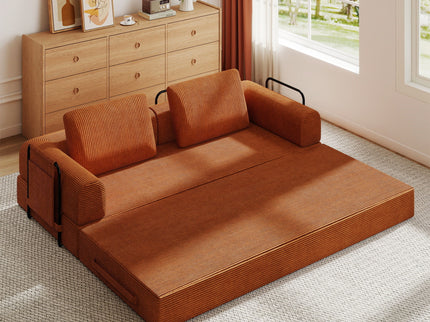 Convertible Sleeper Sofa Bed With Cylindrical Pillow, Fixed Shape Frame