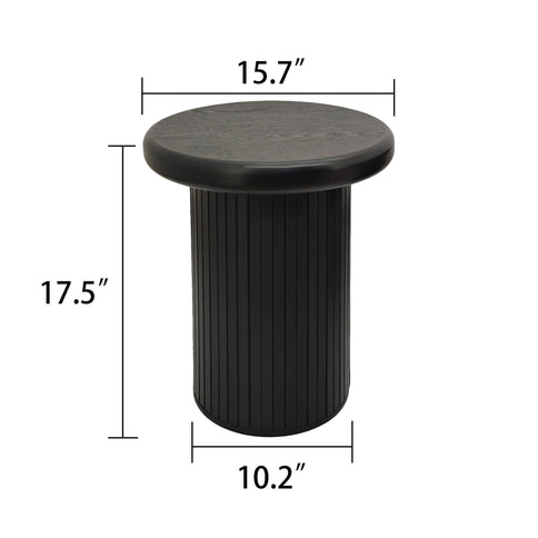Fluted Cylinder Side Tables, Round End Tables For Living Room (Set of 2) - Black