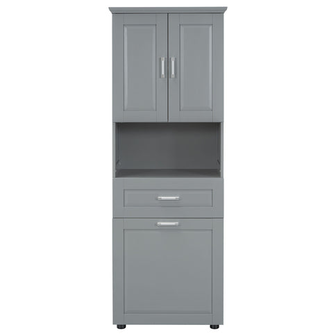 Tall Bathroom Cabinet With Tilt-Out Laundry Basket And Upper Storage