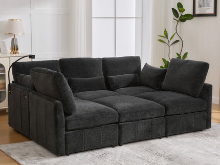 Modern Modular U-Shaped Sofa Bed With Movable Ottoman, USB Ports, Phone Holder