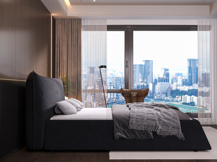Upholstered Platform Bed With Special Shaped Headboard