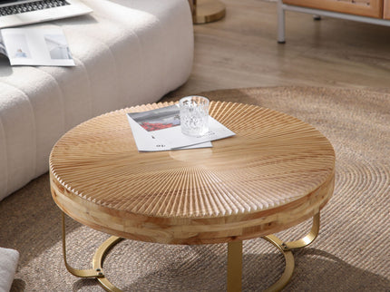Modern Round Coffee Table With Wooden Carving Pattern
