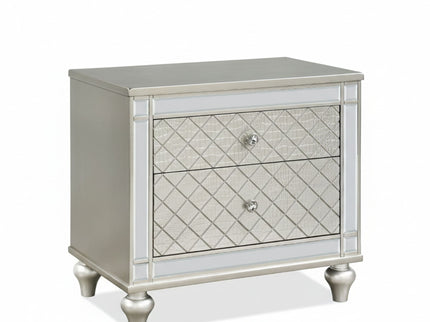 2 Drawer Nightstand With Diamond Patterned Fronts - Silver