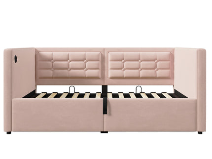 Upholstered Hydraulic Storage Daybed With USB & Type C Charging