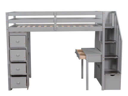 Loft Bed With Storage Drawers, Desk And Stairs With Shelves