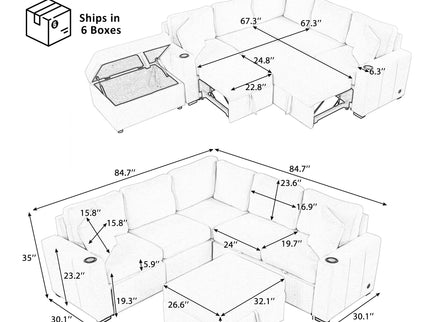 Sectional Sofa Convertible Pull-Out Sofa Bed With A Movable Storage Ottoman For Living Room