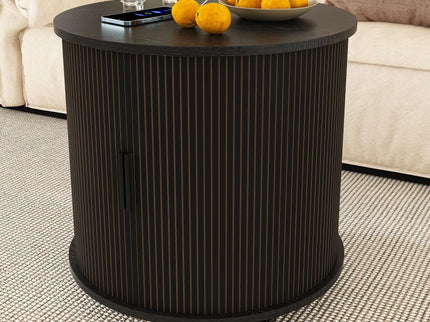 Cylinder Nightstand With Charging Station & Sliding Door