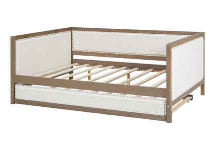 Full Size Daybed With Trundle And Nailhead Decoration - Wood