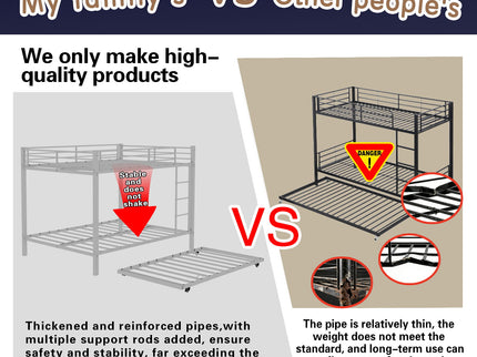 Bunk Bed For Kids, Convertible Frame With Ladders & Guardrail