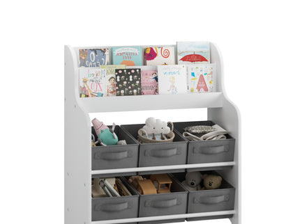 Bookshelf With 6 Storage Bins, Multi Functional Children's Bookcase And Toy Organizer - White
